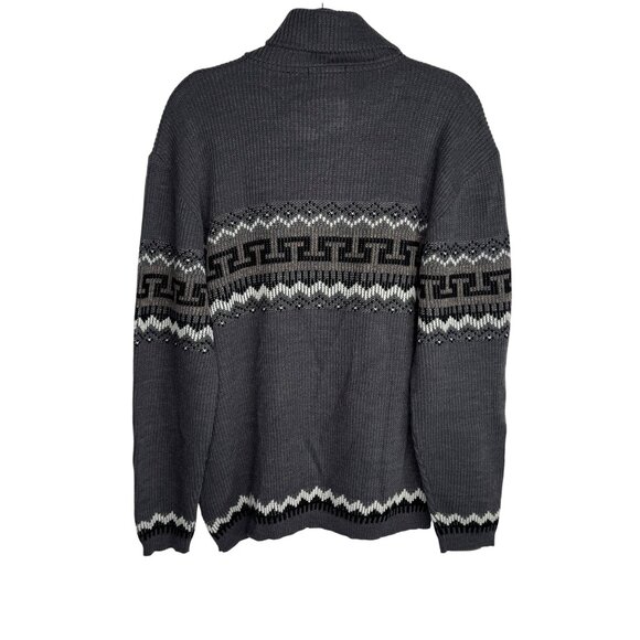 Vintage London Fog Men's XL Grey Geometric Fair Isle Zip-Up Sweater with Pockets - Picture 6 of 8